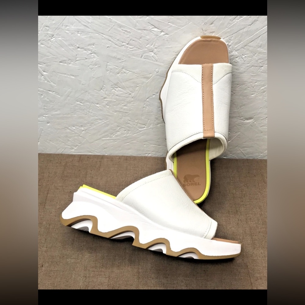 Sorel Kinetic Impact Slide High Sandal Women's Size 9 Sea Salt White Tan Yellow